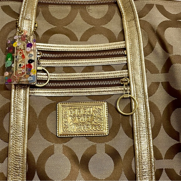 Coach Poppy Op Art Metallic Gold Large Glam Signature Tote - Picture 3 of 12